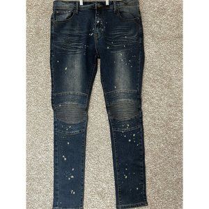 Switch Remarkable Men’s Paint Splatter Biker Denim Slim Taper Fit Jeans 36X34